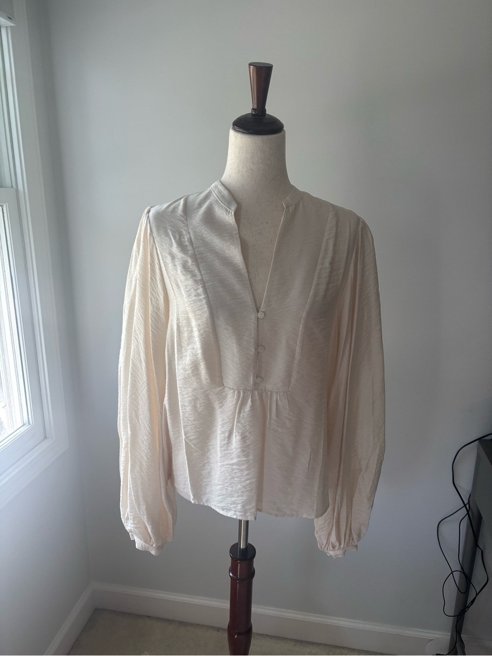 Anthropologie Cream Button-Front Peasant Blouse
